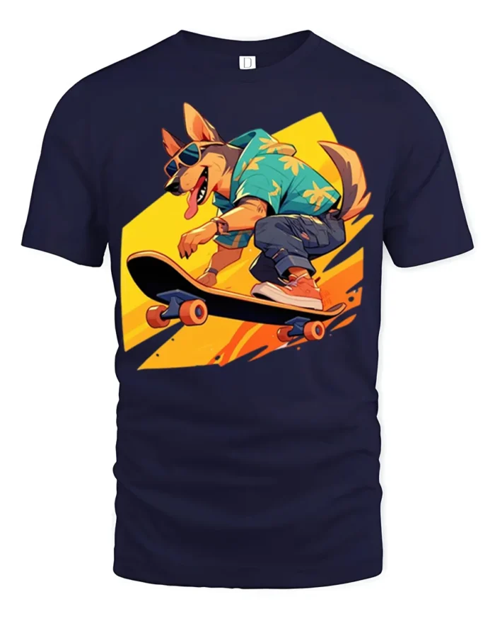 Cool Dog Skateboarding T-Shirt Funny Streetwear Tee - navy t-shirt on white background