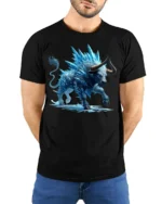 Ice Bull T-Shirt Frost Beast Graphic Tee for Bold Style - model wearing black shirt, hands behind back