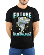 Future Meteorologist T-Shirt Tornado Storm Chaser Tee - model wearing black shirt, hands behind back