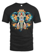 Boho Elephant Mandala Art T-Shirt Soft Cotton Tee for Men - black t-shirt on white background