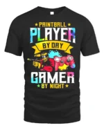 Paintball Player Gamer T-Shirt Day Night Dual Action Tee - black t-shirt on white background