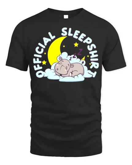 Official Sleep Shirt Cute Hippo T-Shirt for Bedtime - black t-shirt on white background
