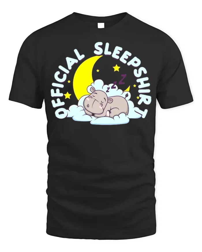Official Sleep Shirt Cute Hippo T-Shirt for Bedtime - black t-shirt on white background