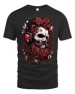 Skull DJ Headphones T-Shirt Gothic Rock Streetwear Tee - black t-shirt on white background