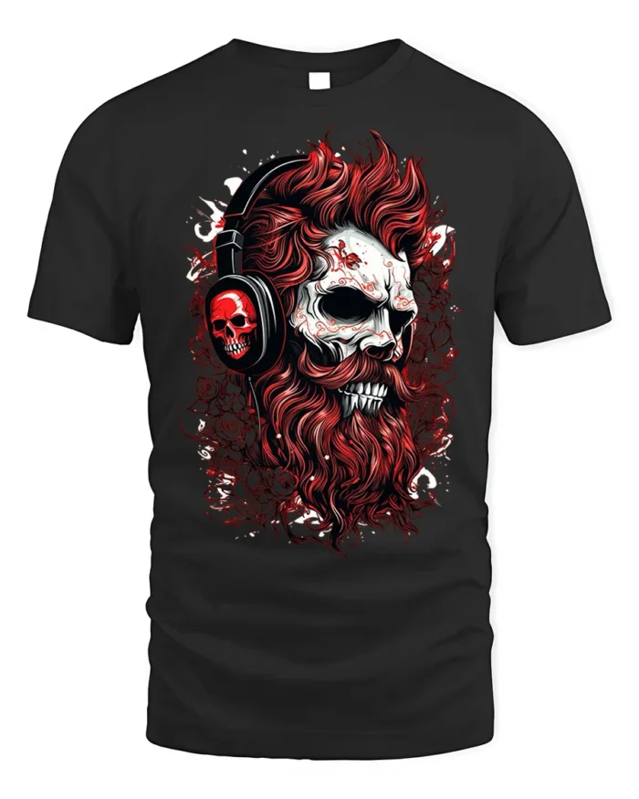 Skull DJ Headphones T-Shirt Gothic Rock Streetwear Tee - black t-shirt on white background
