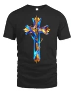 Christian Cross T-Shirt Abstract Faith Graphic Tee USA - black t-shirt on white background