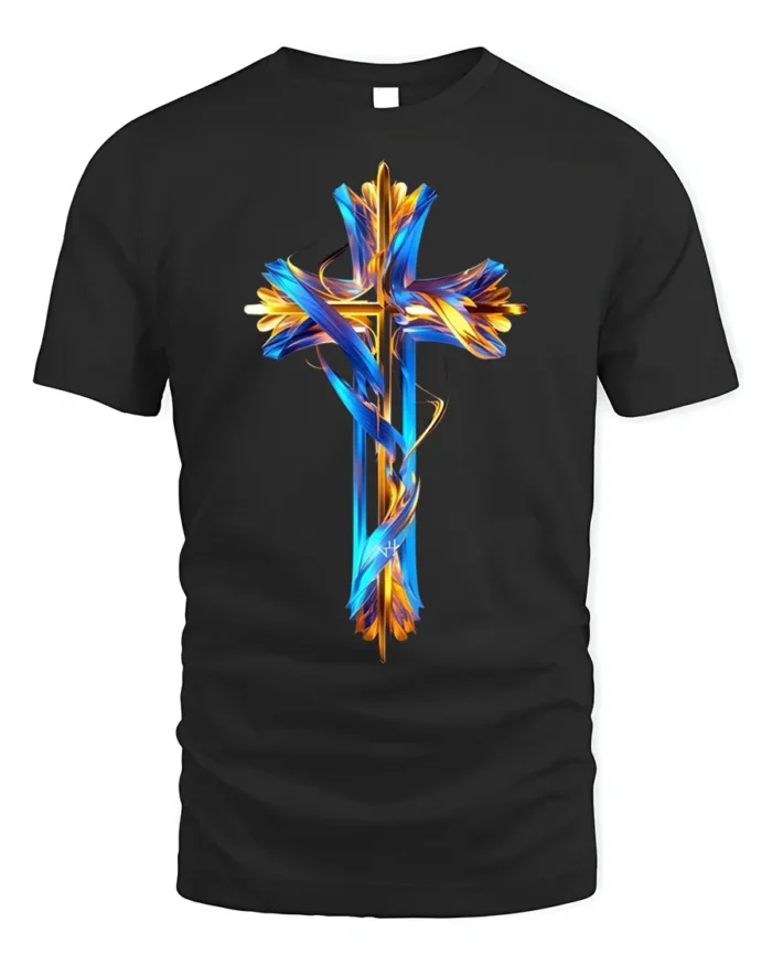 Christian Cross T-Shirt Abstract Faith Graphic Tee USA - black t-shirt on white background