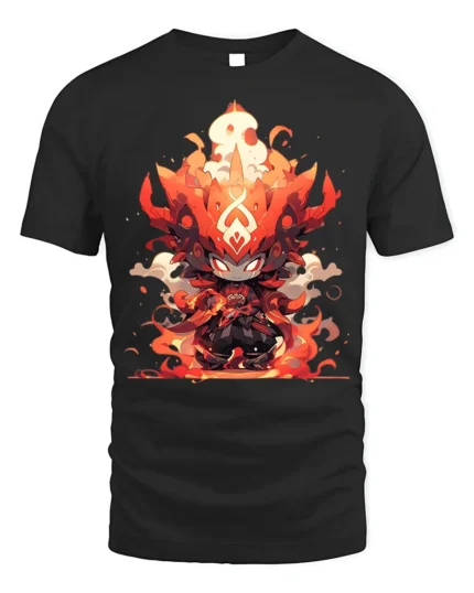 Flame Warrior Anime T-Shirt Fire Power Graphic Tee for Fans - black t-shirt on white background