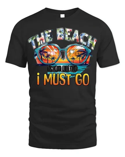 The Beach Is Calling T-Shirt Retro Summer Vacation Tee - black t-shirt on white background