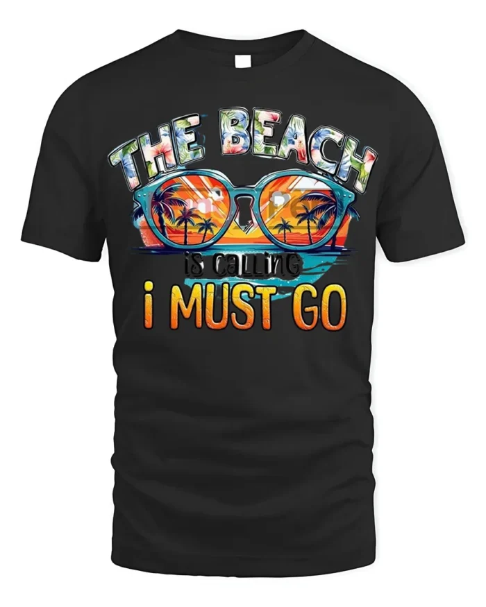 The Beach Is Calling T-Shirt Retro Summer Vacation Tee - black t-shirt on white background