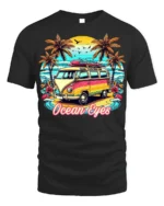Vintage Van Beach T-Shirt Ocean Eyes Tropical Surf Tee - black t-shirt on white background