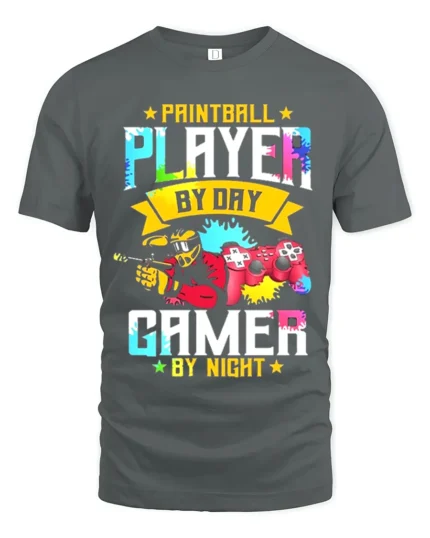 Paintball Player Gamer T-Shirt Day Night Dual Action Tee - gray t-shirt on white background