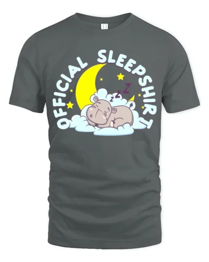 Official Sleep Shirt Cute Hippo T-Shirt for Bedtime - gray t-shirt on white background