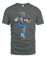 Christian Cross T-Shirt Abstract Faith Graphic Tee USA - gray t-shirt on white background