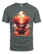 Flame Warrior Anime T-Shirt Fire Power Graphic Tee for Fans - gray t-shirt on white background
