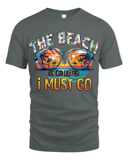 The Beach Is Calling T-Shirt Retro Summer Vacation Tee - gray t-shirt on white background