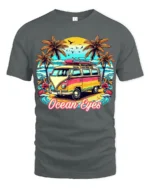 Vintage Van Beach T-Shirt Ocean Eyes Tropical Surf Tee - gray t-shirt on white background