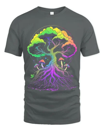Psychedelic Tree of Life Yoga Zen T-Shirt Vibrant Trippy Nature - gray t-shirt on white background