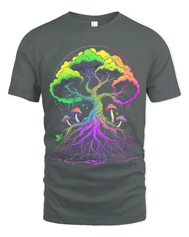 Psychedelic Tree of Life Yoga Zen T-Shirt Vibrant Trippy Nature - gray t-shirt on white background