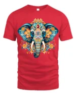 Boho Elephant Mandala Art T-Shirt Soft Cotton Tee for Men - red t-shirt on white background