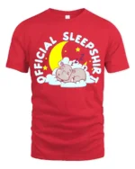 Official Sleep Shirt Cute Hippo T-Shirt for Bedtime - red t-shirt on white background