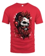 Skull DJ Headphones T-Shirt Gothic Rock Streetwear Tee - red t-shirt on white background