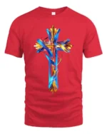 Christian Cross T-Shirt Abstract Faith Graphic Tee USA - red t-shirt on white background