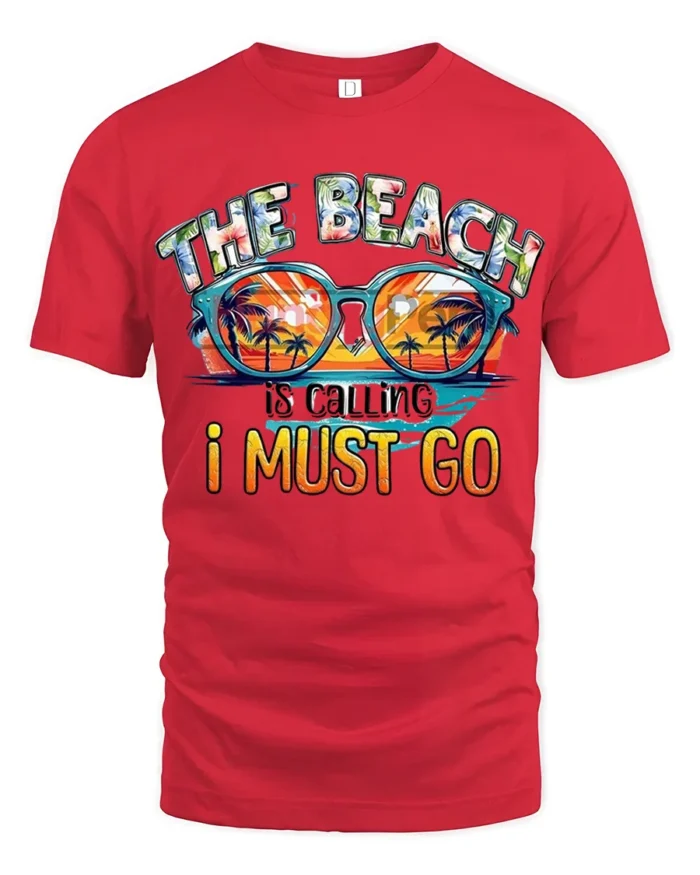 The Beach Is Calling T-Shirt Retro Summer Vacation Tee - red t-shirt on white background