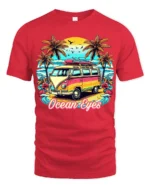 Vintage Van Beach T-Shirt Ocean Eyes Tropical Surf Tee - red t-shirt on white background