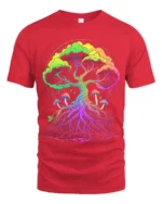 Psychedelic Tree of Life Yoga Zen T-Shirt Vibrant Trippy Nature - red t-shirt on white background