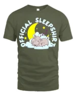 Official Sleep Shirt Cute Hippo T-Shirt for Bedtime - military green t-shirt on white background