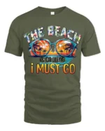 The Beach Is Calling T-Shirt Retro Summer Vacation Tee - military green t-shirt on white background