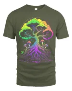 Psychedelic Tree of Life Yoga Zen T-Shirt Vibrant Trippy Nature - military green t-shirt on white background
