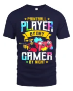 Paintball Player Gamer T-Shirt Day Night Dual Action Tee - navy t-shirt on white background