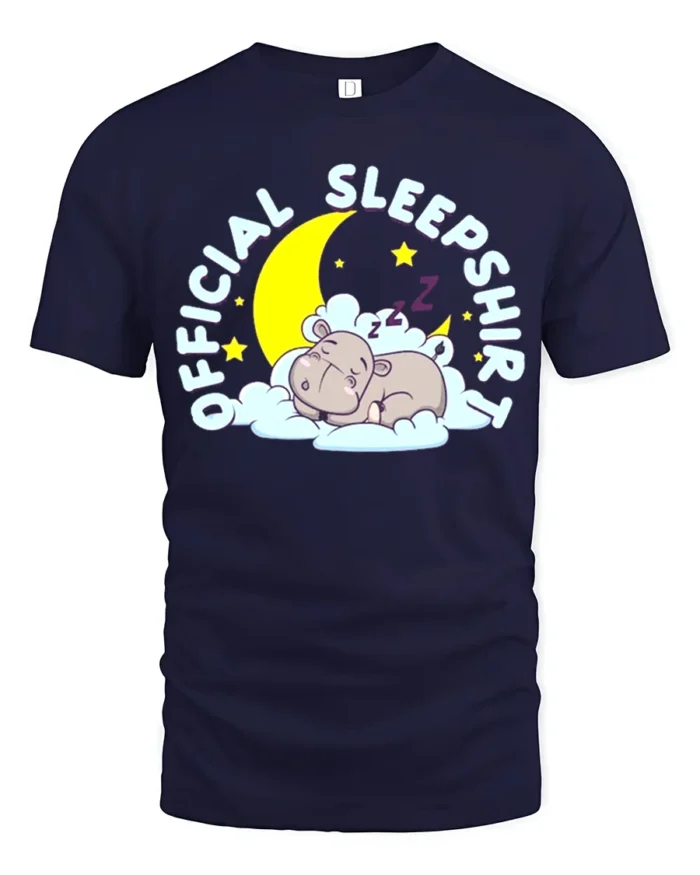 Official Sleep Shirt Cute Hippo T-Shirt for Bedtime - navy t-shirt on white background