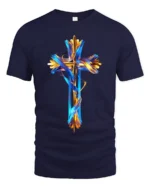 Christian Cross T-Shirt Abstract Faith Graphic Tee USA - navy t-shirt on white background