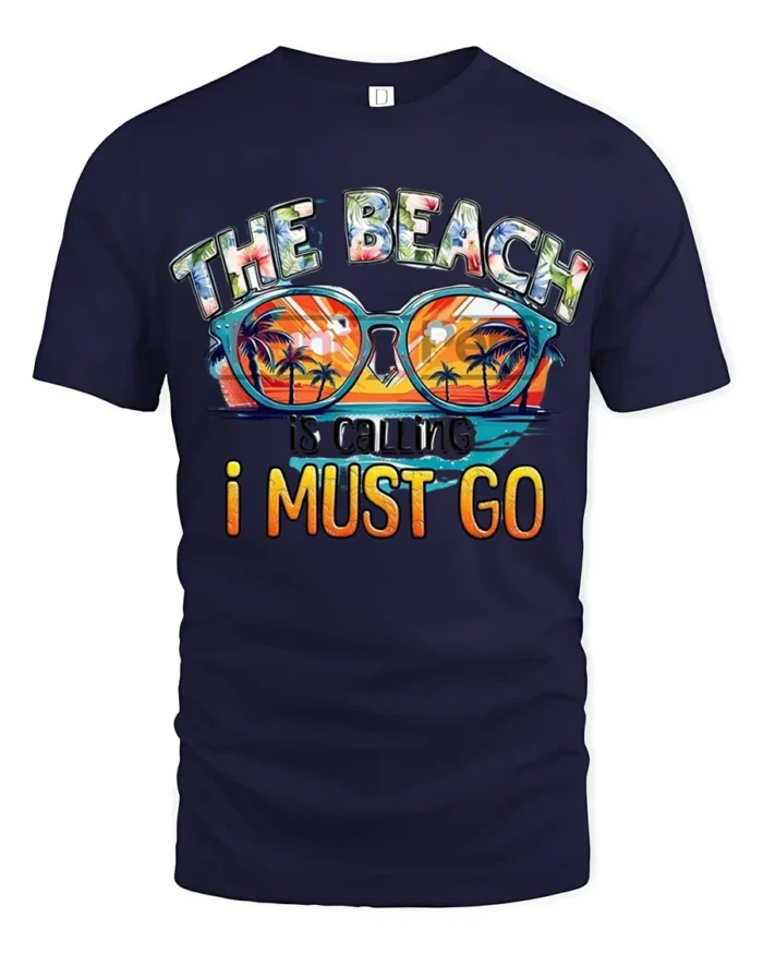 The Beach Is Calling T-Shirt Retro Summer Vacation Tee - navy t-shirt on white background