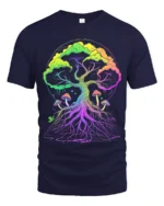 Psychedelic Tree of Life Yoga Zen T-Shirt Vibrant Trippy Nature - navy t-shirt on white background