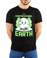 Paraprofessional Earth Day T-Shirt Eco Friendly Graphic Tee - model wearing black shirt, hands behind back