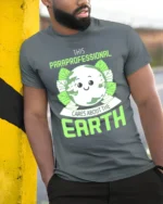 Paraprofessional Earth Day T-Shirt Eco Friendly Graphic Tee - model in grey shirt leaning against column