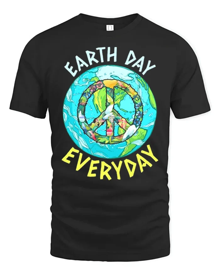 Earth Day Everyday Peace Sign T-Shirt Eco Friendly Tee - black t-shirt on white background