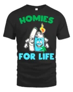 Homies for Life Funny Weed T-Shirt Cartoon Blunt Lighter Tee - black t-shirt on white background