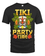 Tiki Party Time T-Shirt Tropical Luau Fun Island Tee - black t-shirt on white background