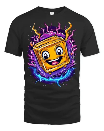 Electric Cheese Toast T-Shirt Funny Cartoon Food Tee - black t-shirt on white background