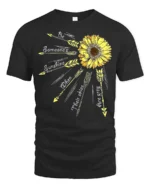 Sunshine Quote T-Shirt with Arrows and Sunflower Art - black t-shirt on white background