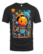 Cute Space Astronaut T-Shirt Colorful Galaxy Cartoon Tee - black t-shirt on white background