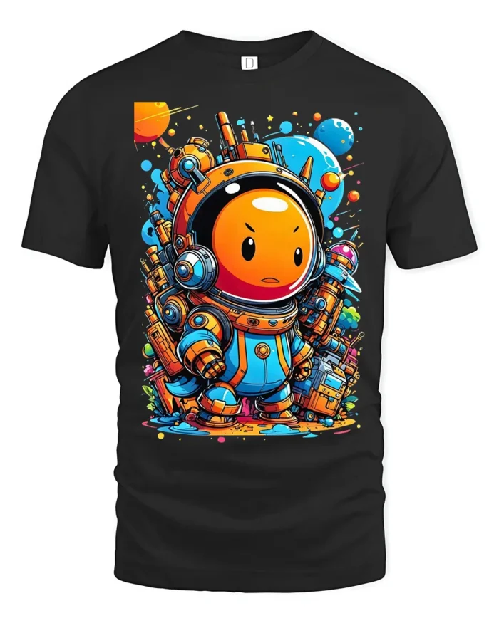 Cute Space Astronaut T-Shirt Colorful Galaxy Cartoon Tee - black t-shirt on white background
