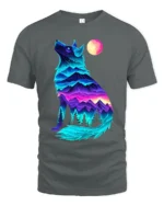 Neon Wolf Landscape Graphic T-Shirt for Nature Lovers - gray t-shirt on white background
