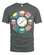 Colorful Drum Set Graphic T-Shirt Musician Gift Tee - gray t-shirt on white background