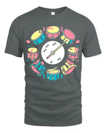 Colorful Drum Set Graphic T-Shirt Musician Gift Tee - gray t-shirt on white background